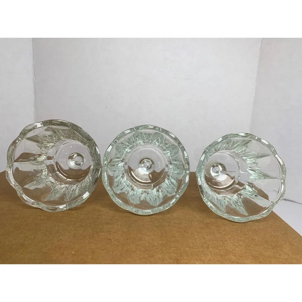 Vintage Clear Glass Scalloped Tulip Peg Votive Candle Holder‎ Set of 3